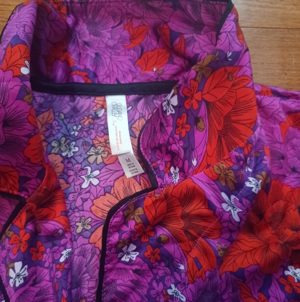 Bright Floral Pajama Set With Red & Purple Blooms